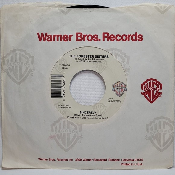 Warner Bros. Other - Forester Sisters ‎45 Sincerely / On The Other Side Of The Gate WB VG-VG+ Country